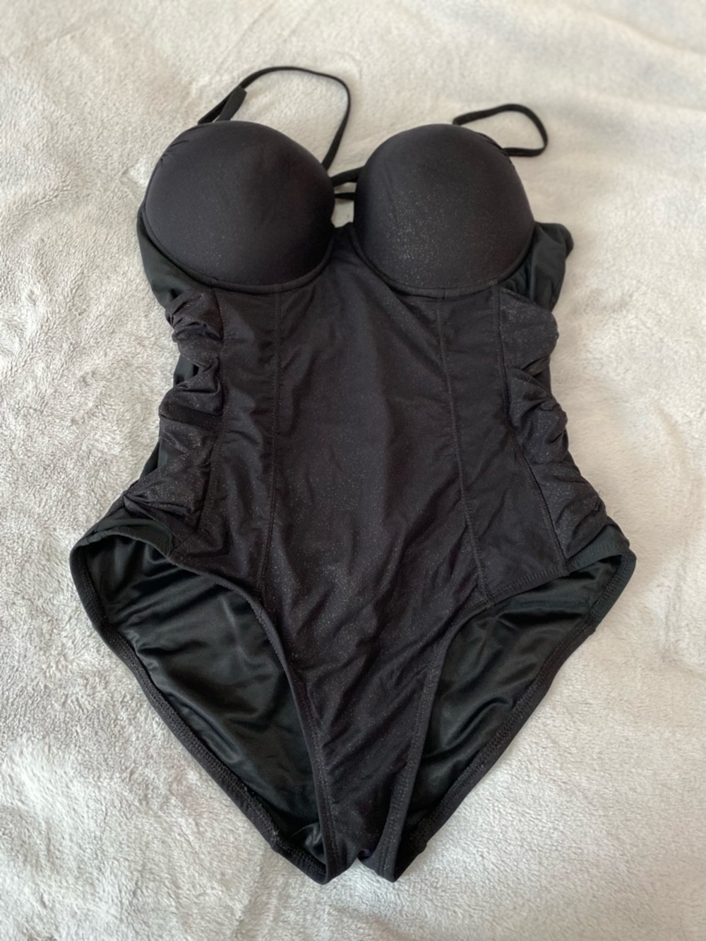 Spanx Gilded Glam gold shimmer black one piece swimsuit